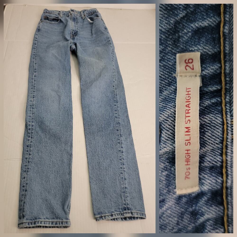 Levis Premium Jeans Womens Sz 26 X30 High Rise 70s Slim Straight Big E Stretch